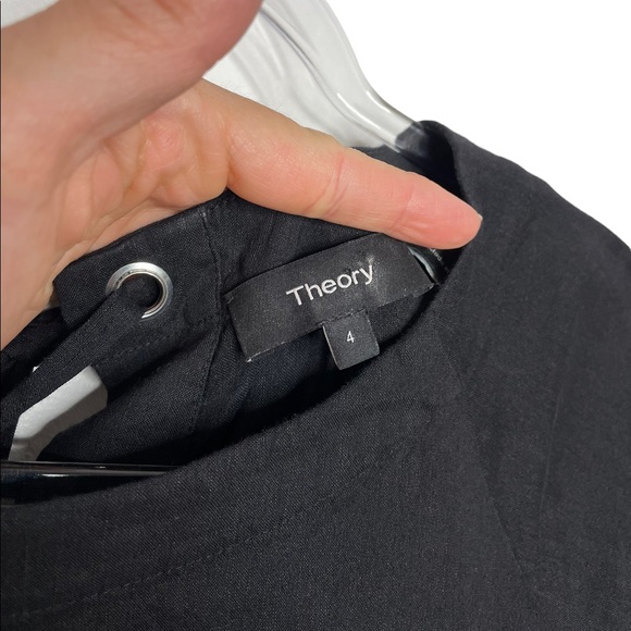 Theory | Linen Lace Back Short Sleeve Mini Dress in Black 4 - Picture 5 of 7